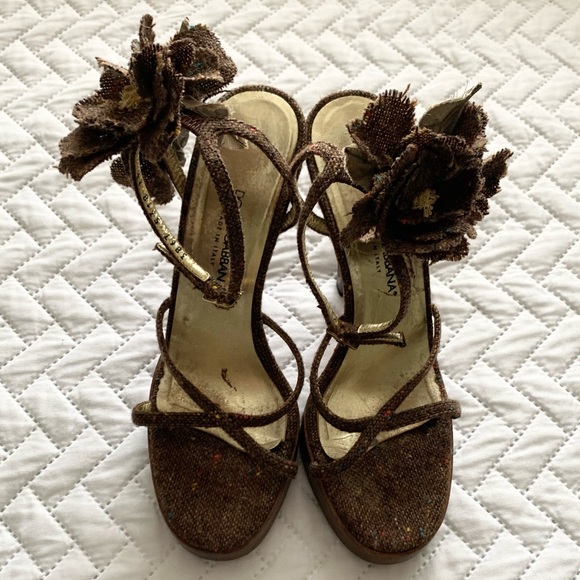 Dolce & Gabbana vintage tweed flower platform sandals heels, 7 - Picture 8 of 16